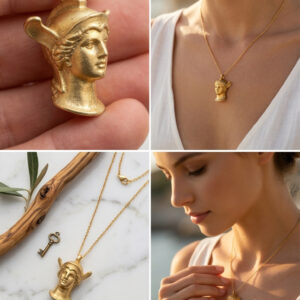 Ancient Greek Athena Head Necklace Bronze.