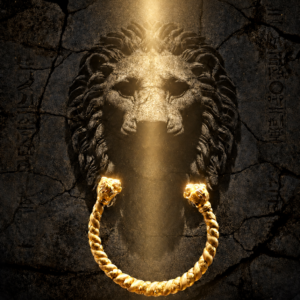 LION solid bronze twisted bracelet with two lion heads by Manos Roussis