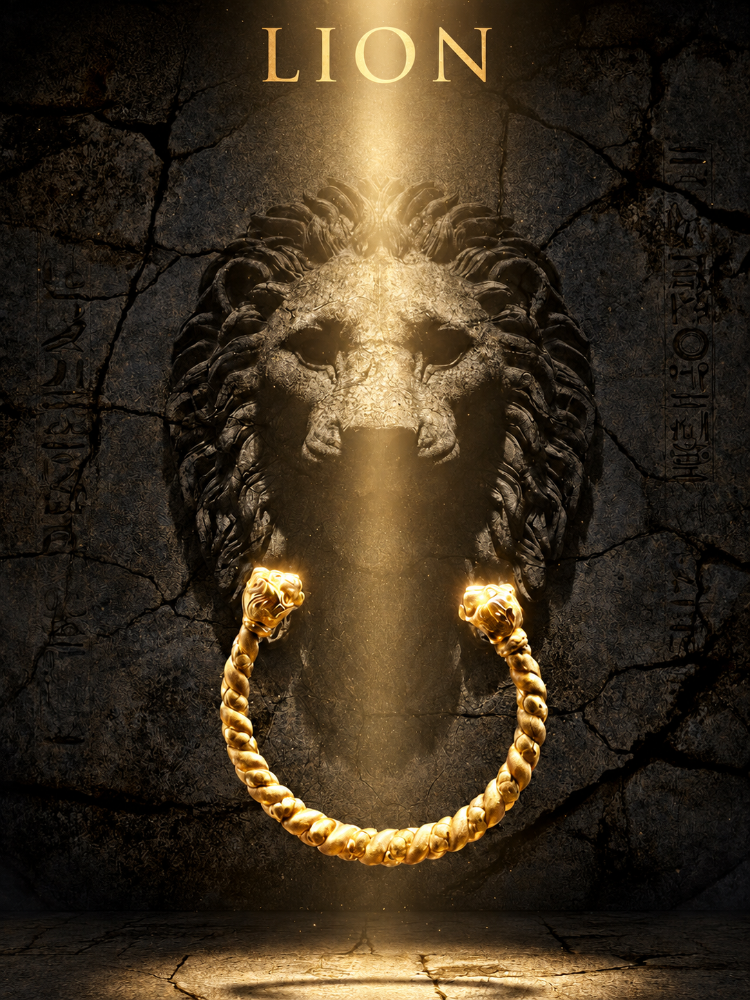 LION solid bronze twisted bracelet with two lion heads by Manos Roussis